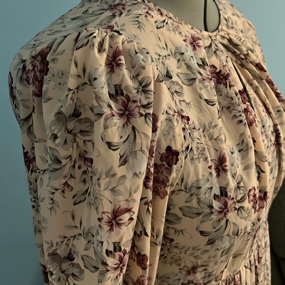 Floral Pleated Maxi Dress * Back Zipper Elastic Sleeves Keyhole * SHEIN Curve 3X - Picture 5 of 12